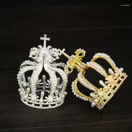 Hair Clips Baroque Cross Crown Bridal Headdress Wedding Royal King Tiaras And Crowns Performance Male Pearls Jewellery