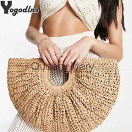 Evening Bags Summer Woven Straw Bag Moon Large Capacity Purse and Handbag For Women Beach Basket Bags Fashion Travel Shoulder Shopper Totes J230630