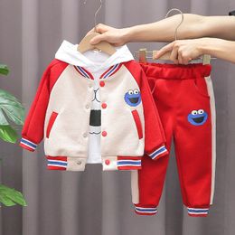 Clothing Sets Children Bomber Jacket Three piece Kids Cartoon Jackets Girls Hooded Tracksuit 2023 Spring and Autumn Children s 230630