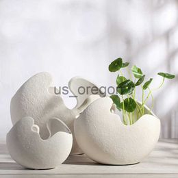 Vases Modern Ceramic Vase White Ceramics Egg Shell Vase Art Flower Pot Vegetarian Vase Home Desktop Decoration Ornaments Crafts Gift x0630