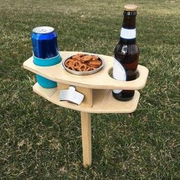 Camp Furniture Foldable Wooden Wine Table Round Desktop Portable Picnic Racks For Outdoor Camping Party Holders Dropship