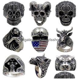 Band Rings 5Pcs/Lot Vintage Gothic Wolf Head Ring Men Skl Punk Jewellery Accessories Demon Satan Goat 001 Drop Delivery Otj0I