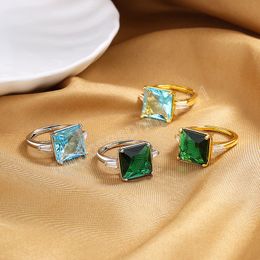 Vintage Dark Green Ring Women Bridal Wedding Jewelry Rose Gold Plated Blue Stone Ring Anillos Bijoux