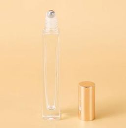 Top Luxury Empty Pen Roll on Bottle with gold cap stainless steel roller ball for Essential oil Perfume 10ml