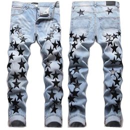 Men's Jeans Ripped For Men Appliques Star Patchwork Denim Pants High Street Hip Hop Trousers Clothing Brand Slim Motorcycle 230630