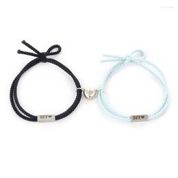 Charm Bracelets 4xbf 2pcs/set Love Heart Relationship Magnet Friendship Wristband Matching Rope Bracelet Jewelry Gift for Women