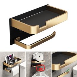 Toilet Paper Holders Paper Holder Wall Mounted Space Aluminum Roll Holder Phone Storage Hanger Toilet Shelf Towel Rack Tissue Box Bathroom Accessorie 230629