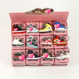 Wholesale 12pcs sneaker keychain shoe box includes key chain cardboard gift model sneaker keychains packaging Jewellery box shoe with keychain one set