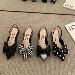 Sandals Summer Bow for Women Fashion Pointed Low Heel Shoes Female Baotou Thin Strap Party Dress Sandalias De Mujer 230630