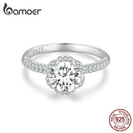 BAMOER 1.0CT Moissanite Ring Women D Colour VVS1 EX Round Cut Diamond 925 Sterling Silver Ring Engagement Wedding Jewellery