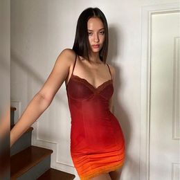 Casual Dresses Western Style Sling Lace Stitching Sexy Women Mini Dress Party Clubwear Spaghetti Straps Street Clother Streetwear