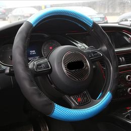 Steering Wheel Covers 4 Colors Car Cover Carbon Fibre PU Leather Anti-Slip Universal Embossing Car-styling