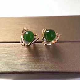 Dangle Earrings Fashion Green Jade Earring For Women With Silver Style Classic Triangle Stud Round Natural Gem Girl Party Gift