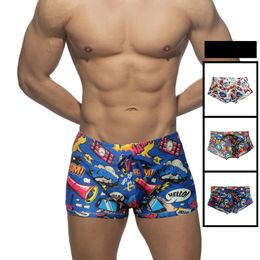 Men's Swimwear Polyester Swimsuit Men Print Swimming Trunks Gay Swim Quick Drying Boxer Breathable Bathing Suit Man 2023 230630