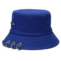 Unisex Hip Hop Solid Colour Bucket Hat Spiked Rivets Metal Rings Fisherman Cap Drop Shipping