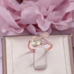 Cluster Rings Fine Jewellery For Women Silver Natural Gemstone Prehnite 9 7mm Water Drop Leaves Adjustable Ring Wedding Bands R-PR008