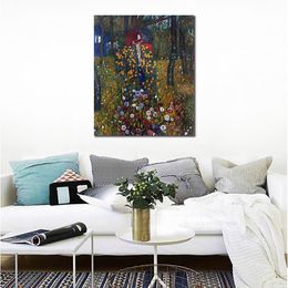 High Quality Gustav Klimt Oil Painting Reproduction Cottage Garden with Crucifix Handmade Canvas Art Female Modern Bedroom Decor