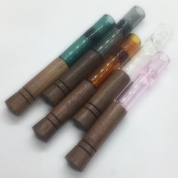 Cool Natural Wood Colorful Thick Glass Smoking Portable Herb Tobacco Catcher Taster Bat One Hitter Filter Mouthpiece Tip Cigarette Holder Handpipes Dugout Pipes