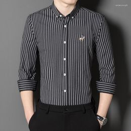 Men's Casual Shirts 2023 Cotton Oxford Plaid Solid Colour Striped Tops Long Sleeve Slim Fit Shirt Men Camisa Social Korean Clothes