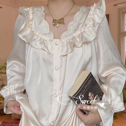 Women's Sleepwear French Dressing Gown Night Dress Negligee Court Style Silk Robes Nightwear Satin Summer Nightdress Wear