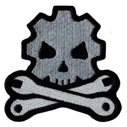 Cheap Skull Bone Tool Embroidered Iron On Patch Jacket Emblem 100% Embroidery Applique Badge 8 7cm 8cm G0042 237C