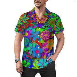 Men's Casual Shirts Cute Groovy Peace Shirt Flowers Garden Beach Loose Hawaiian Fashion Blouses Short-Sleeved Custom Oversized Clothes