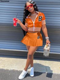 Two Piece Dres Casual Sports 2 Set Letter Print Zipper Baseball Uniform Pleated Kirt Summer Sporty Set 3XL 230630