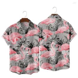 Men's Casual Shirts Men's 2023 Tropical & Flamingo Pattern Print Shirt Fashion Harajuku Hawaiian Beach Style Summer For Men And