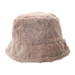 Women Furry Solid Universal Bucket Hat Gift Faux Rabbit Hair Outdoor Camping Portable Soft Daily Fashion Winter Warm