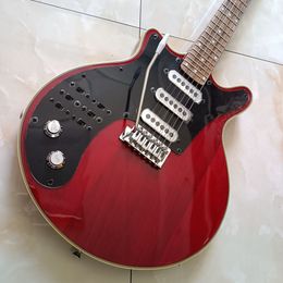 Custom Left Handed BM01 Brian May Wine Red Electric Guitar Thri Burns Pickups 24 Frets