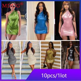 Casual Dresses 10pcs Wholesale Sleeveless Dress With Oblique Shoulder Office Ladies Mini Vestidos Fashion Club Streetwear Clothes M10851_1