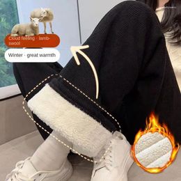 Women's Jeans Lamb Fleece Thickened Cashmere Wide Leg Pants Women Winter High Waist Draping Loose Corduroy Casual Baggy