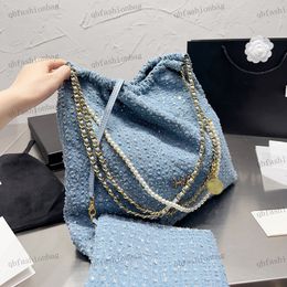 Designer Womens Shoulder Bag 22 Garbage Bag Vintage Denim Bag Small Sequin Pearl Chain Tote Matelasse Chain Crossbody Bags Two Piece Shopping Bags Purse 37x34cm