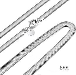 6mm Flat Snake Chains Plated 925 silver Necklaces Men Women Hip Hop Fashion Jewellery 16 18 20 22 24 Inche