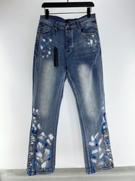 Luxury brand designer jeans stylish handsome spray painted straight jeans high quality mens jeans