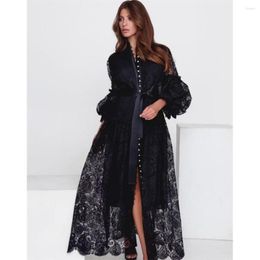 Casual Dresses Women's Lace Dress 2023 Stand-Up Collar Lantern Sleeve Single Breasted Swing Hollowed Out Long