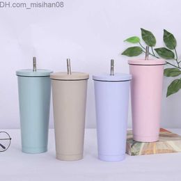 Thermoses Thermoses 500/750ml Stainless Steel Insulated Coffee Mug with Tumbler Lid Beer Tea s Vacuum Cup Drinking Straw Travel 230106 Z230630