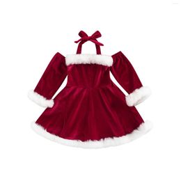 Girl Dresses Kids Infant Baby Girls Christmas Velvet Dress Long Sleeve Lacing Halterneck Backless Patchwork Holiday 1-5T