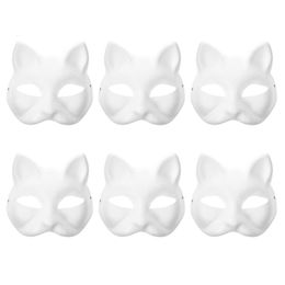 Party Masks 6pcs White Paper Half Animal Blank Cat Halloween Mask For Mens Cartoon Adult Masquerade Favours 230630