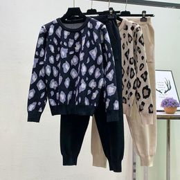 Women's Sweaters Casual Suit Female Sweatshirt Oversized Leopard Hoodie Outfits Pullover Tracksuit Winter Clothes