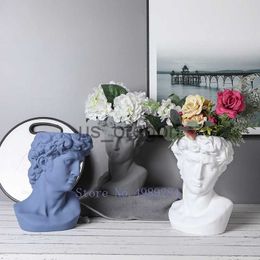 Vases Creativity Ceramics Vase David Human Head Character Sculpture Flower Arrangement Modern Home Decoration Vases for Flowers x0630