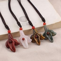 Pendant Necklaces Wholesale Natural Stone Necklace Orchid Flower Charms Pendants High Quality Fashion Reiki Healing Gi