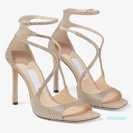 Designer Summer High-heeled Sandals Shoes Women Party Cross Strappy Square Toe High Stiletto Heels Lady Sandalias EU35-43