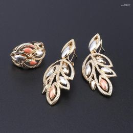 Necklace Earrings Set Fashion Metal For Women Weddings Gifts Gold Leaves Pendant Sets Dubai Jewellery
