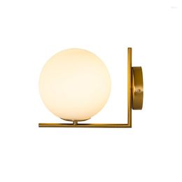 Wall Lamp Golden Milk White Glass Ball LED E27 Light 12W AC85-265V For Living Room Wandlamp Bedside Sconce Fixture