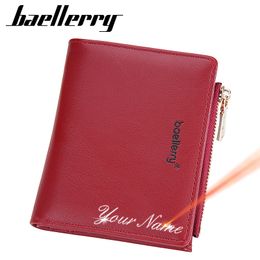 New Short Women Card Wallets Free Name Engraving Card Holders Female Purses Simple Coin Pocket Zipper Women's Wallet Hasp