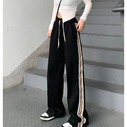 Women's Pants Black Letter Printing Vintage Sweatpants Fashion High Waist Wide Leg Straight Street Casual Baggy Mopping Trouser Ladies