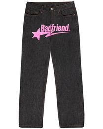 Bad Friend Jeans Letter Printed Baggy Men S Jeans Y2k Jeans Baggy Hiphop Pants 2024 Harajuku Fashion Punk Rock Pants Streetwear Wide Leg 153