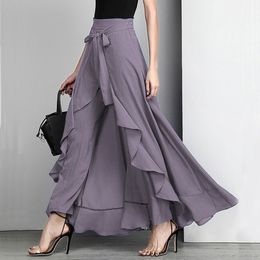 Women's Pants Palazzo Causal Ruffle Drawstring Trouser Elegant High Waist Irregular Loose Pure Colour Autumn Female Pant Skirt 230630