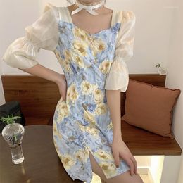 Casual Dresses Summer Elegant Floral Women French Vintage Split Designer Sleeve Party Midi Dress 2023
